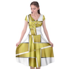 Logo Cross Golden Metal Glossy Cap Sleeve Wrap Front Dress