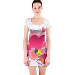 Heart Red Love Valentine S Day Short Sleeve Bodycon Dress by Nexatart