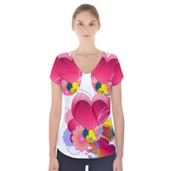 Heart Red Love Valentine S Day Short Sleeve Front Detail Top by Nexatart