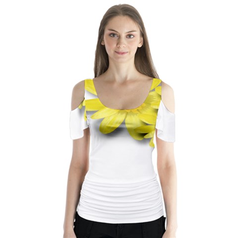 Flowers Spring Yellow Spring Onion Butterfly Sleeve Cutout Tee  by Nexatart