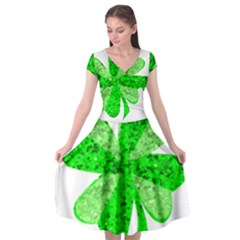 St Patricks Day Shamrock Green Cap Sleeve Wrap Front Dress