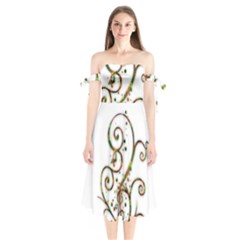 Scroll Magic Fantasy Design Shoulder Tie Bardot Midi Dress