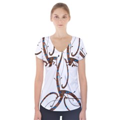 Abstract Shape Stylized Designed Short Sleeve Front Detail Top by Nexatart