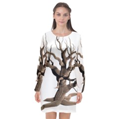 Tree Isolated Dead Plant Weathered Long Sleeve Chiffon Shift Dress  by Nexatart