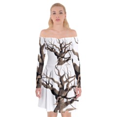 Tree Isolated Dead Plant Weathered Off Shoulder Skater Dress