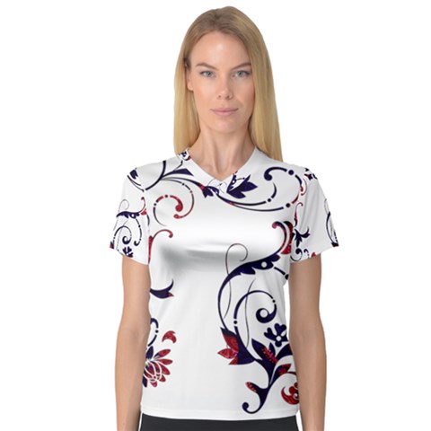 Scroll Border Swirls Abstract Women s V-neck Sport Mesh Tee by Nexatart