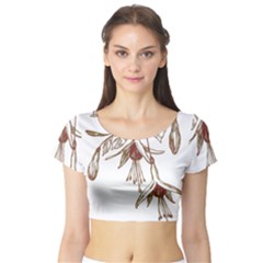 Floral Spray Gold And Red Pretty Short Sleeve Crop Top (tight Fit) by Nexatart