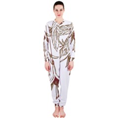 Floral Spray Gold And Red Pretty Onepiece Jumpsuit (ladies)  by Nexatart