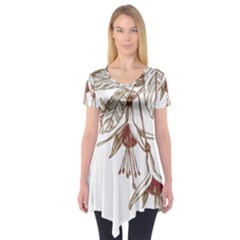 Floral Spray Gold And Red Pretty Short Sleeve Tunic  by Nexatart