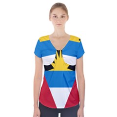 Banner Flag Sun Line Chevron Red White Black Blue Short Sleeve Front Detail Top by Mariart