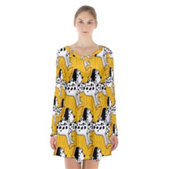 Animals Cat Dog Dalmation Long Sleeve Velvet V-neck Dress