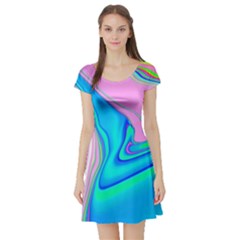 Aurora Color Rainbow Space Blue Sky Purple Yellow Green Pink Red Short Sleeve Skater Dress by Mariart