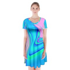 Aurora Color Rainbow Space Blue Sky Purple Yellow Green Pink Red Short Sleeve V-neck Flare Dress by Mariart