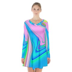 Aurora Color Rainbow Space Blue Sky Purple Yellow Green Pink Red Long Sleeve Velvet V-neck Dress by Mariart