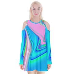 Aurora Color Rainbow Space Blue Sky Purple Yellow Green Pink Red Velvet Long Sleeve Shoulder Cutout Dress by Mariart