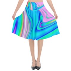 Aurora Color Rainbow Space Blue Sky Purple Yellow Green Pink Red Flared Midi Skirt by Mariart