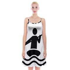 Cropped Kayak Graphic Race Paddle Black Water Sea Wave Beach Spaghetti Strap Velvet Dress