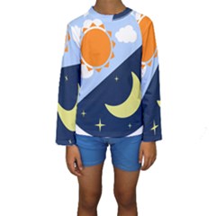 Day Night Moon Stars Cloud Stars Kids  Long Sleeve Swimwear