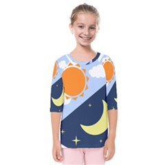 Day Night Moon Stars Cloud Stars Kids  Quarter Sleeve Raglan Tee