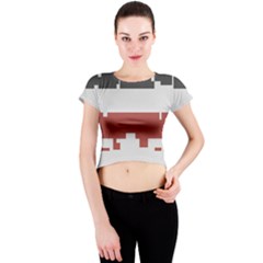 Girl Flags Plaid Red Black Crew Neck Crop Top