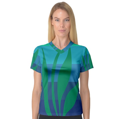 Gender Sea Flags Leaf Women s V-neck Sport Mesh Tee by Mariart