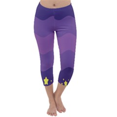 Glimragender Flags Wave Waves Chevron Purple Blue Star Yellow Space Capri Winter Leggings 