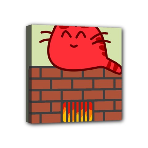 Happy Cat Fire Animals Cute Red Mini Canvas 4  X 4  by Mariart