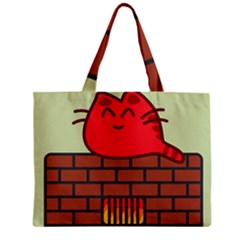Happy Cat Fire Animals Cute Red Zipper Mini Tote Bag