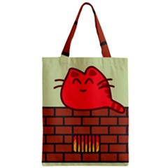 Happy Cat Fire Animals Cute Red Zipper Classic Tote Bag