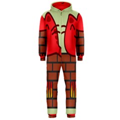 Happy Cat Fire Animals Cute Red Hooded Jumpsuit (men)  by Mariart