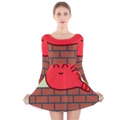 Happy Cat Fire Animals Cute Red Long Sleeve Velvet Skater Dress by Mariart