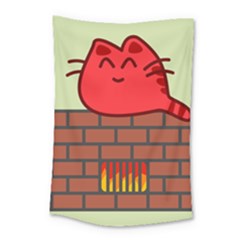 Happy Cat Fire Animals Cute Red Small Tapestry by Mariart