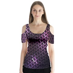 Light Lines Purple Black Butterfly Sleeve Cutout Tee 