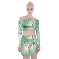 Glass Splashback Abstract Pattern Butterfly Off Shoulder Top With Skirt Set
