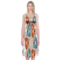 Make Tessellation Fish Tessellation Blue White Midi Sleeveless Dress