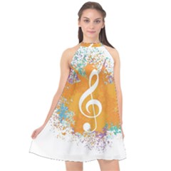 Musical Notes Halter Neckline Chiffon Dress 