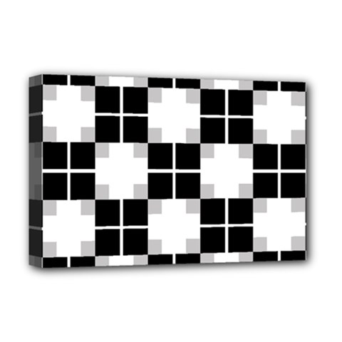 Plaid Black White Deluxe Canvas 18  X 12   by Mariart