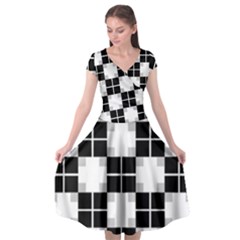 Plaid Black White Cap Sleeve Wrap Front Dress