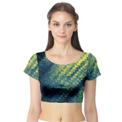 Polygon Dark Triangle Green Blacj Yellow Short Sleeve Crop Top (tight Fit) by Mariart