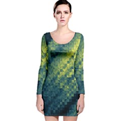 Polygon Dark Triangle Green Blacj Yellow Long Sleeve Velvet Bodycon Dress