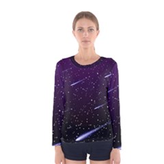 Starry Night Sky Meteor Stock Vectors Clipart Illustrations Women s Long Sleeve Tee