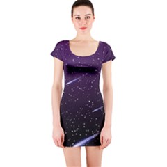 Starry Night Sky Meteor Stock Vectors Clipart Illustrations Short Sleeve Bodycon Dress