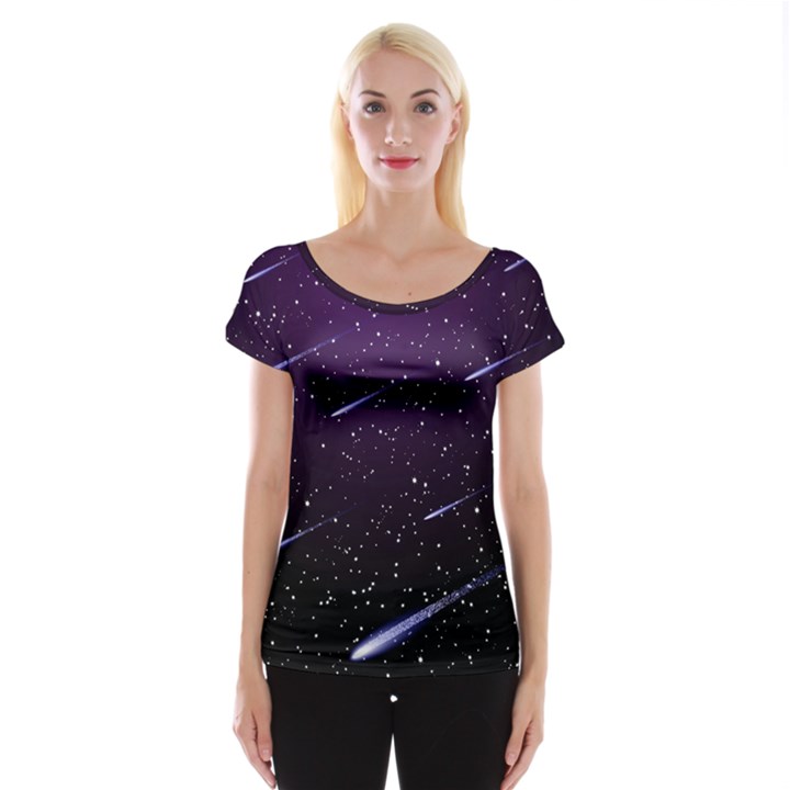 Starry Night Sky Meteor Stock Vectors Clipart Illustrations Women s Cap Sleeve Top