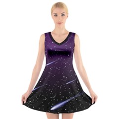 Starry Night Sky Meteor Stock Vectors Clipart Illustrations V-Neck Sleeveless Skater Dress