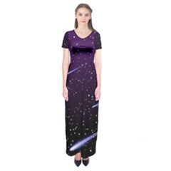 Starry Night Sky Meteor Stock Vectors Clipart Illustrations Short Sleeve Maxi Dress