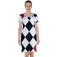 Survace Floor Plaid Bleck Red White Short Sleeve Nightdress