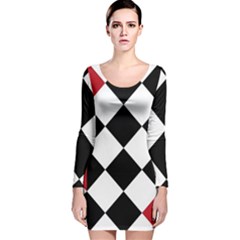 Survace Floor Plaid Bleck Red White Long Sleeve Velvet Bodycon Dress by Mariart