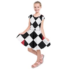 Survace Floor Plaid Bleck Red White Kids  Short Sleeve Dress by Mariart