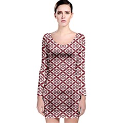 Pattern Kawung Star Line Plaid Flower Floral Red Long Sleeve Bodycon Dress