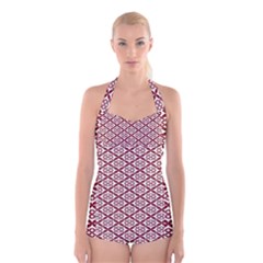 Pattern Kawung Star Line Plaid Flower Floral Red Boyleg Halter Swimsuit  by Mariart